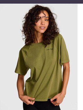 Y2K PINK Victoria’s Secret Olive Green Oversized Embroidered Tee